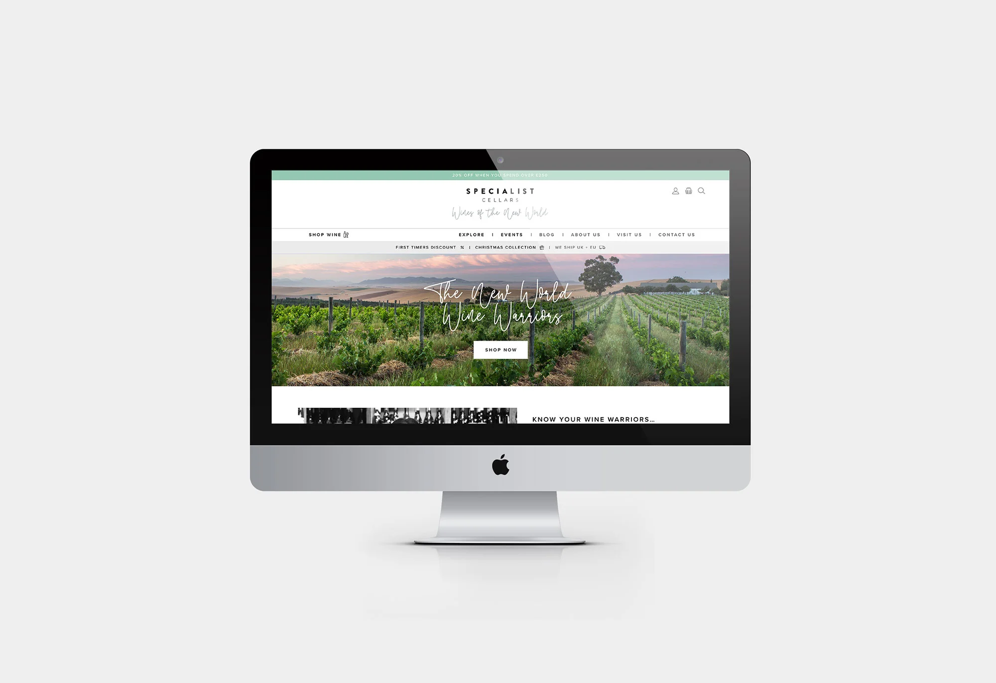 a screen displaying the homepage of the Specialist Cellars website designed and built by Beard & Ginger