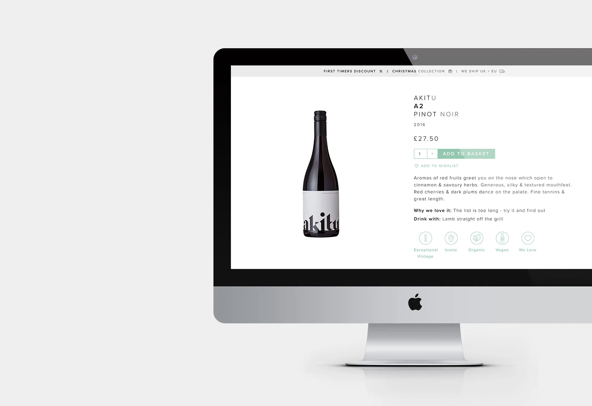 a screen displaying a product page from the Specialist Cellars website designed and built by Beard & Ginger