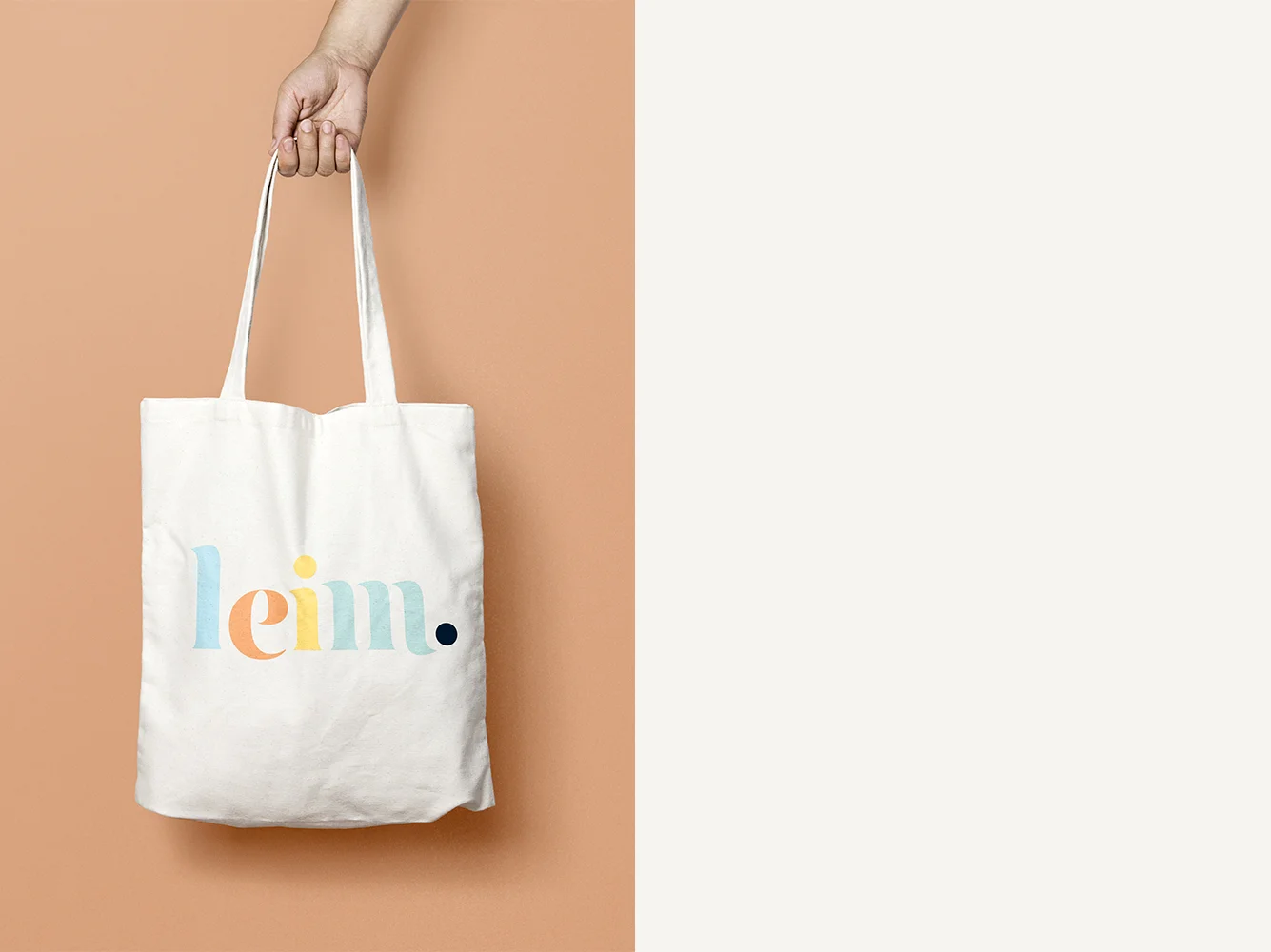 the Leim logo designed by Petitspapiers on a natural undyed tote bag