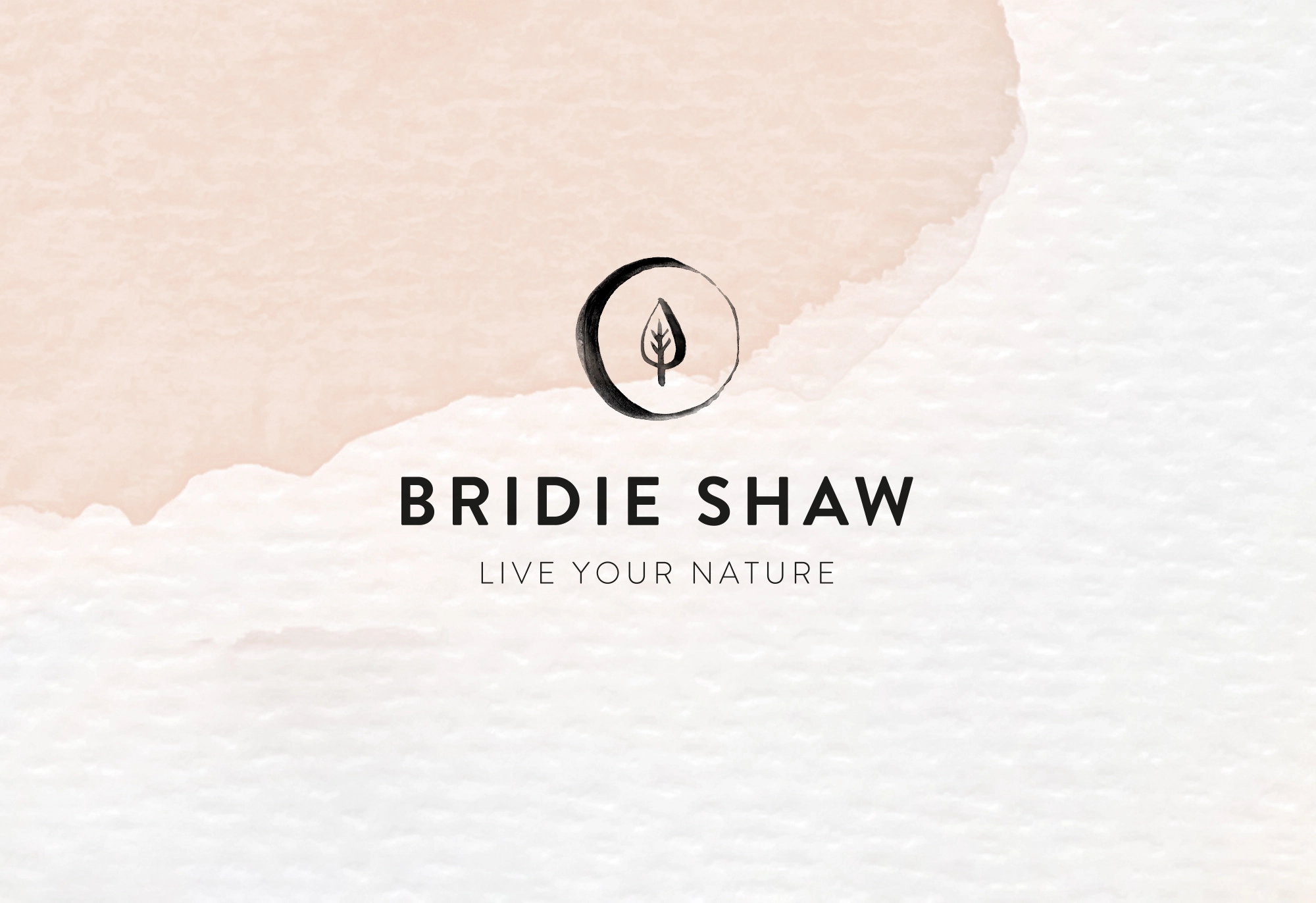 the moon and leaf Bridie Shaw Acupunture logo with the tagline Live Your Nature sits on a pink watercolour background